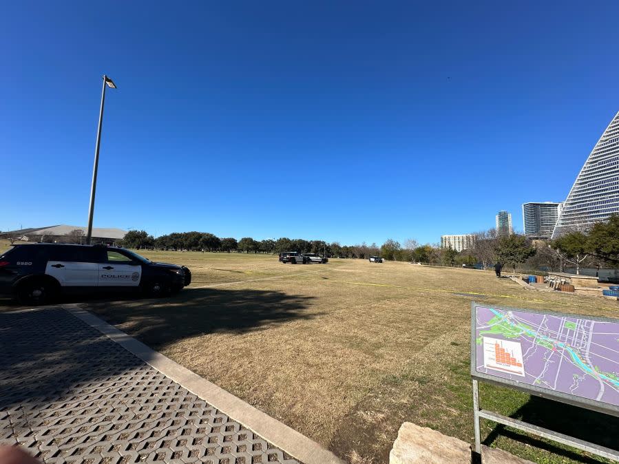 Paramedics rushed one person to the hospital Tuesday morning after a reported stabbing near Auditorium Shores. (KXAN Photo/Sarah Al-Shaikh)