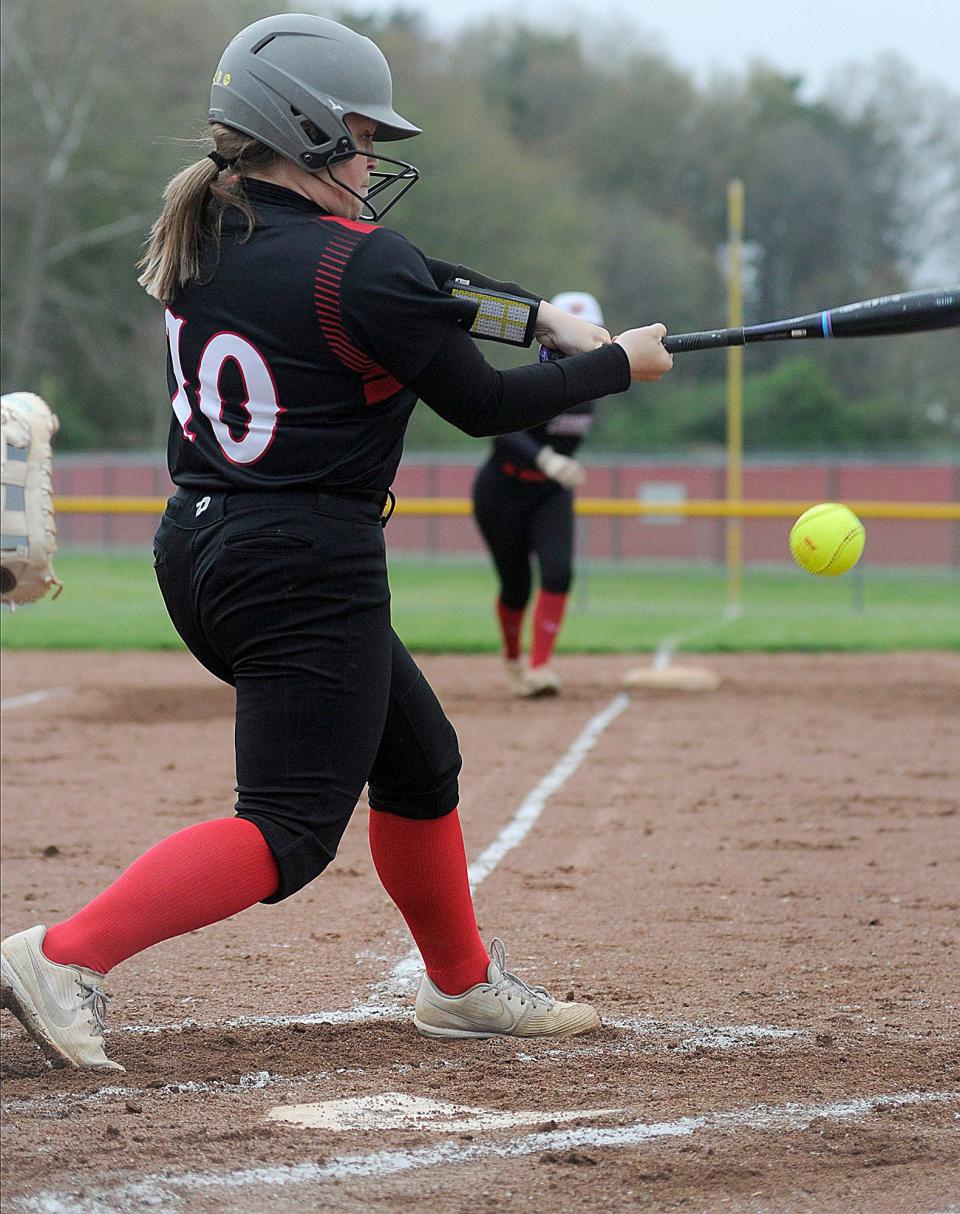 Loudonville's Carlee Young takes a swing during softball action against Mansfield Christian at Loudonville Wednesday, May 4, 2022.
