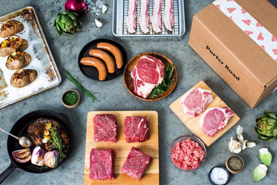 <strong>How It Works:</strong> Choose from a variety of dry-aged and hand-cut meat from Kentucky and Tennessee pastures from <a href="https://fave.co/2X7FMZZ" target="_blank" rel="noopener noreferrer">Porter Road</a>.<br /><strong>Offerings: </strong>Pasture-raised beef, pork, chicken, lamb and sausage with no hormones or antibiotics.<br /><strong>Pricing: </strong>Find <a href="https://fave.co/2AaUsi6" target="_blank" rel="noopener noreferrer">ground beef starting at $9 a pound </a>and <a href="https://fave.co/3gqZ1Fr" target="_blank" rel="noopener noreferrer">chicken breast starting at $19 for a two-pack</a>. A <a href="https://fave.co/2zBrvvF" target="_blank" rel="noopener noreferrer">$50 basics box </a>includes a 4-pound assortment of chicken breast, steak and ground beef. Free shipping on orders over $100.<br /><strong>How To Try It</strong>: Visit <a href="https://fave.co/2X7FMZZ" target="_blank" rel="noopener noreferrer">Porter Road</a>