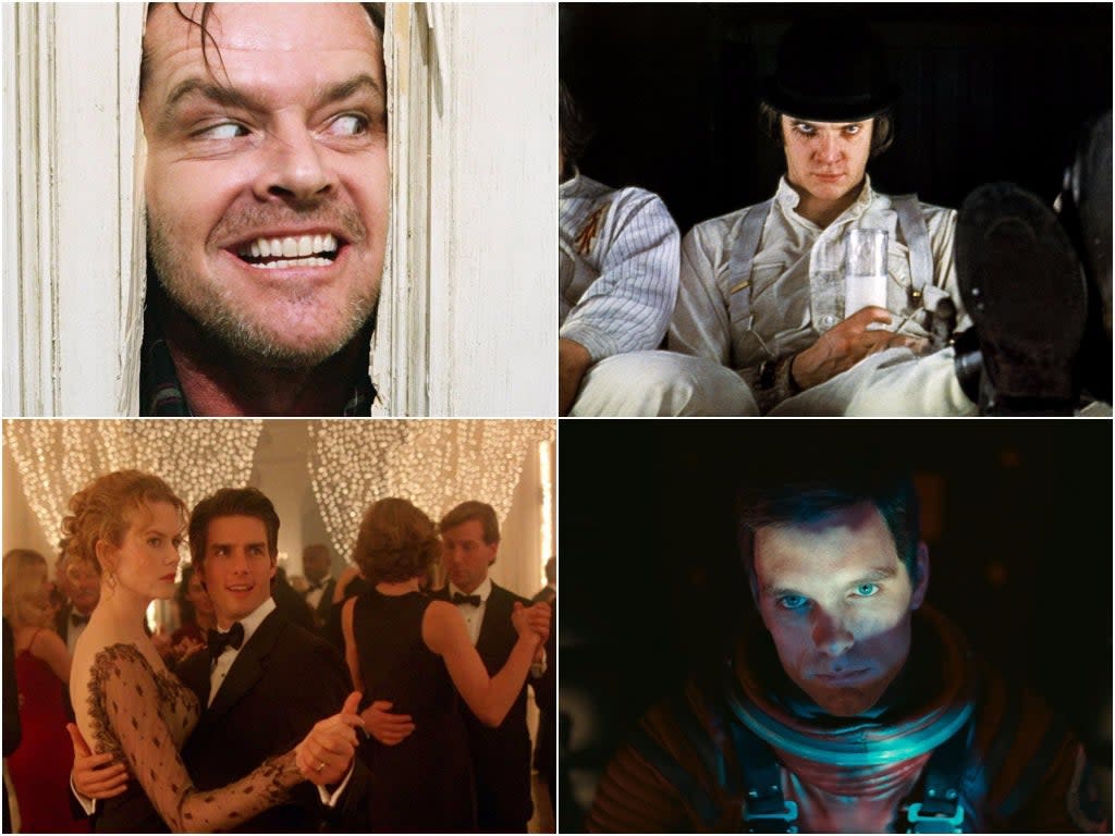 Clockwise from top right: The Shining, A Clockwork Orange, 2001: A Space Odyssey, and Eyes Wide Shut (Warner Bros/MGM/United Artists)