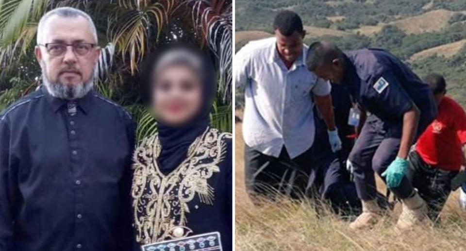 Kiwi man Muhammad Raheesh Isoof, 62, who was charged with mysterious Fiji deaths, and men carrying body up hill.