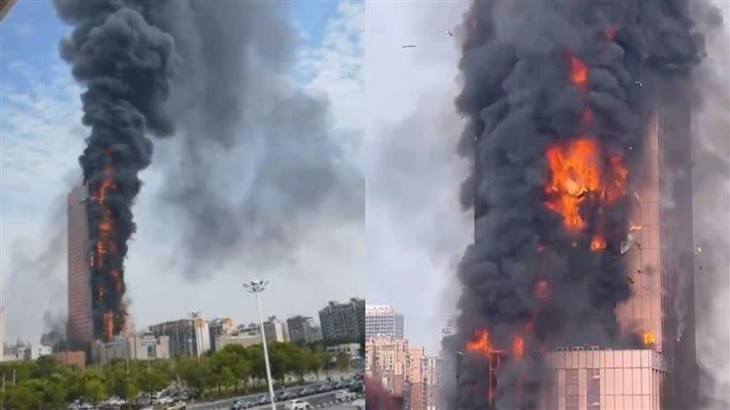 長沙電信大樓今日下午發生火災，目前火勢已被撲滅。（圖／翻攝自微博）