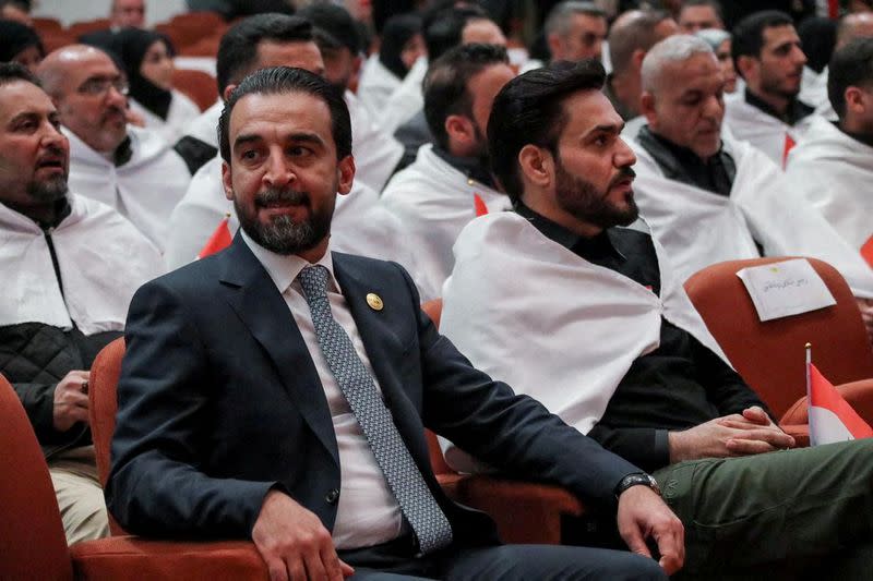 FILE PHOTO: Iraq's newly elected for a second term as speaker of Parliament Mohammed al-Halbousi attends the parliament headquarters in Baghdad