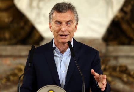 Argentina's President Mauricio Macri speaks during a news conference at the Casa Rosada Presidential Palace in Buenos Aires, Argentina October 23, 2017. REUTERS/Marcos Brindicci