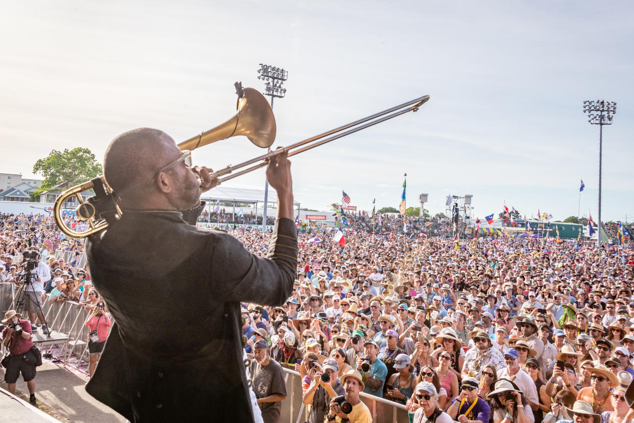 Trombone Shorty performs during the New Orleans Jazz and Heritage Festival in 2019.