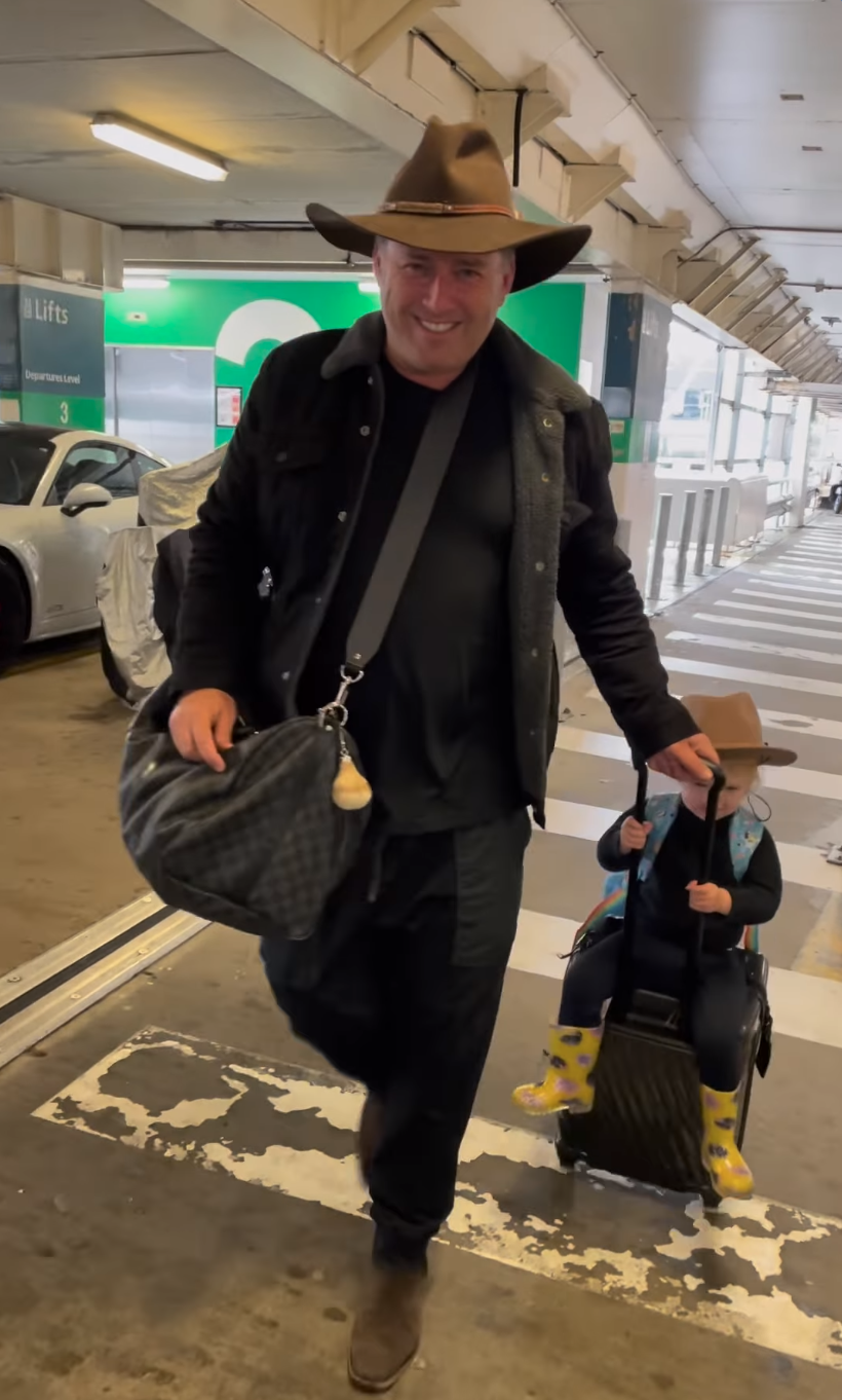 Karl stefanovic and daughter Harper wearing matching cowboy hats