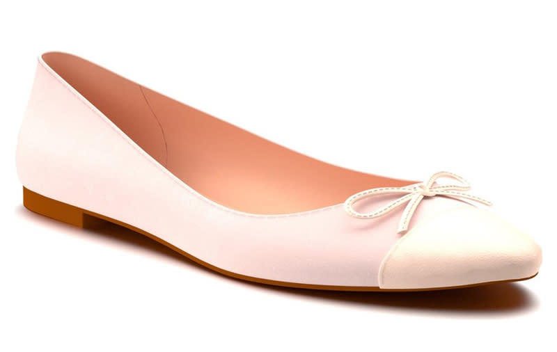 <p>With pretty blush suede, sleek silhouette, and a toebox that's not too narrow (in other words, no squished toes), this might just be the perfect bridal ballet flat. The only caveat: Purchase with plenty of time to spare, since each pair is made to order and can take a few weeks to land on your doorstep.</p> <p><strong>To buy</strong>: $140; <a rel="nofollow noopener" href="http://click.linksynergy.com/fs-bin/click?id=93xLBvPhAeE&subid=0&offerid=390098.1&type=10&tmpid=8158&RD_PARM1=http%253A%252F%252Fshop.nordstrom.com%252Fs%252Fshoes-of-prey-almond-toe-ballet-flat-women%252F4501417&u1=SYNinstyleRCcomfortweddingshoes" target="_blank" data-ylk="slk:nordstrom.com;elm:context_link;itc:0;sec:content-canvas" class="link ">nordstrom.com</a></p>