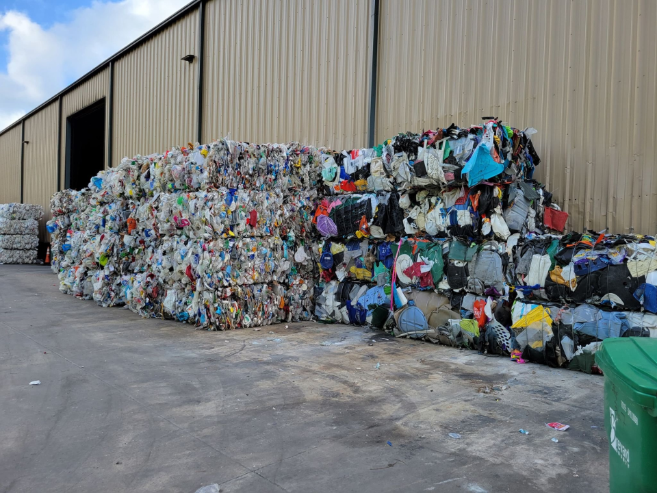 Plastics and other baled materials ready to ship.