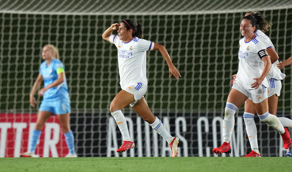 Kenti Robles anotó el primer gol histórico del Real Madrid Femenino en la Champions Legue femenil. (Photo by Angel Martinez/Getty Images)