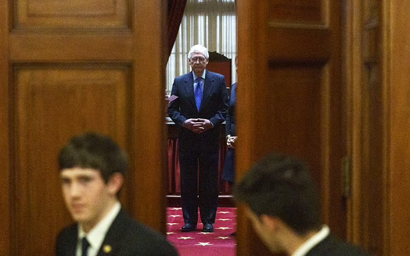 Senate Minority Leader Mitch McConnell (R-Ky.) is seen in the Old Senate Chamber