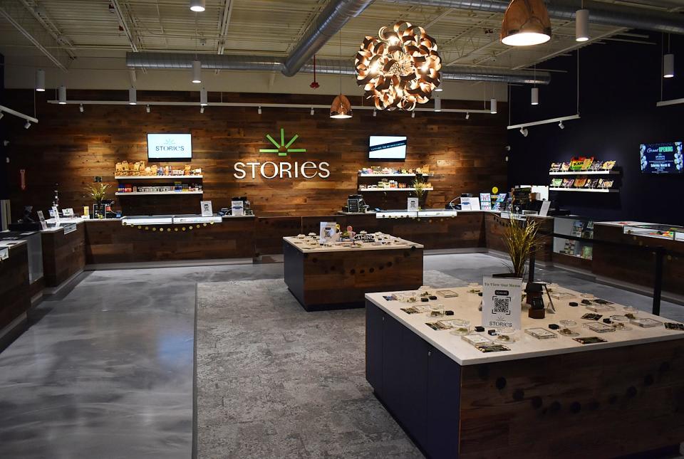 The lobby of Stories Cannabis at 160 Hartwell St. in Fall River features marijuana products on Thursday, March 14, 2024.