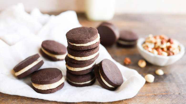 Stack of chocolate sandwich cookies