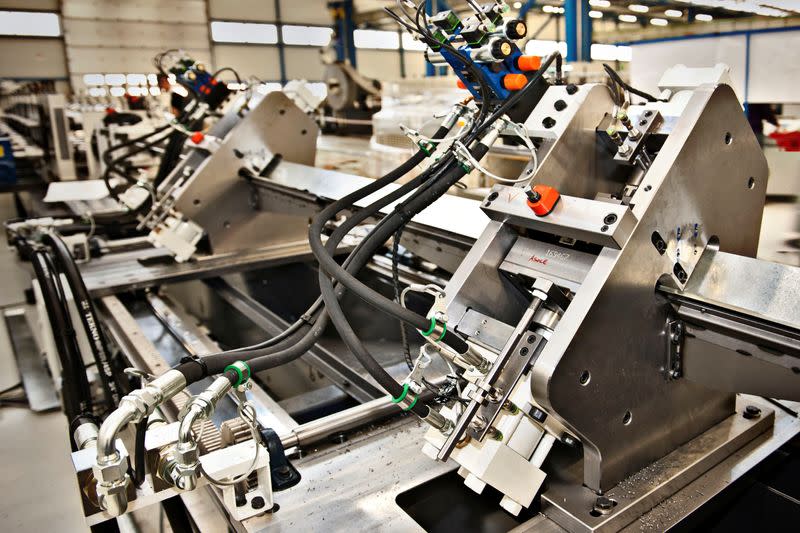 Machinery is seen at a factory floor of roll-forming machine maker Gasparini, in Mirano