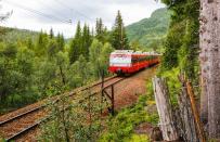 <p>On the Bergen Railway you'll be <b><a href="https://www.thedailymeal.com/oslo-bergen-following-footsteps-norways-great-artists" rel="nofollow noopener" target="_blank" data-ylk="slk:traveling on the highest-altitude train;elm:context_link;itc:0;sec:content-canvas" class="link ">traveling on the highest-altitude train</a></b> route in <b><a href="https://www.thedailymeal.com/free-tagging-cuisine/europe" rel="nofollow noopener" target="_blank" data-ylk="slk:Europe;elm:context_link;itc:0;sec:content-canvas" class="link ">Europe</a></b>, from <b><a href="https://www.thedailymeal.com/free-tagging-cuisine/oslo" rel="nofollow noopener" target="_blank" data-ylk="slk:Oslo;elm:context_link;itc:0;sec:content-canvas" class="link ">Oslo</a></b> to Bergen. It'll take about 7 hours from the beginning to the end of the ride, but looking out at <b><a href="https://www.thedailymeal.com/free-tagging-cuisine/norway" rel="nofollow noopener" target="_blank" data-ylk="slk:Norway;elm:context_link;itc:0;sec:content-canvas" class="link ">Norway</a></b>'s landscape is worth the experience any time of year - and even more than once if you'd like to see how the seasons change the mountainous panorama.</p>