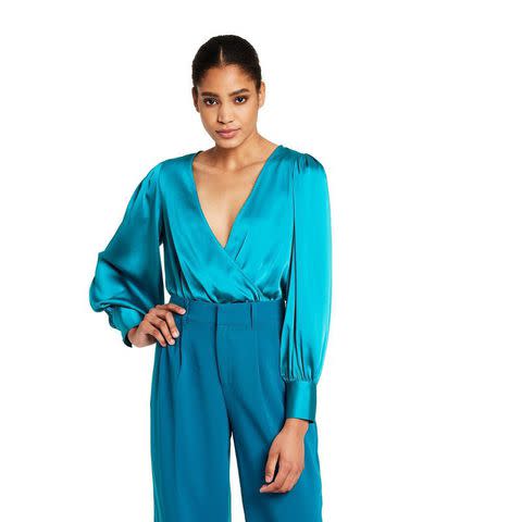 Women&#39;s Crossover Satin Bodysuit - Sergio Hudson x Target Teal