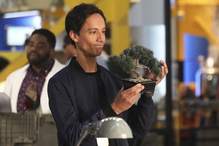 Danny Pudi as Teddy in <em>Powerless</em>. (Photo: Evans Vestal Ward/NBC)