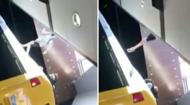 Once spotted, the teens jumped off the bus onto the shelter roof. Source: 7 News