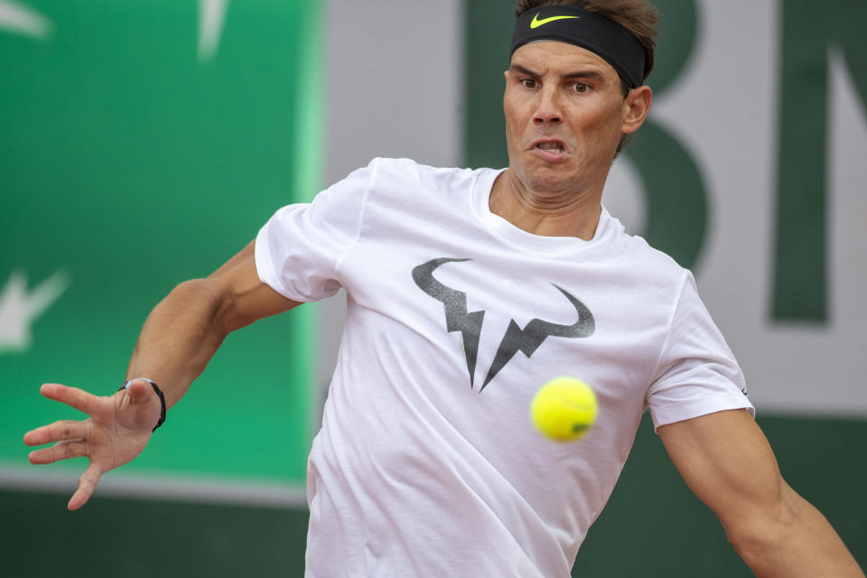 Rafael Nadal training on Court Three in preparation for the 2020 French Open.