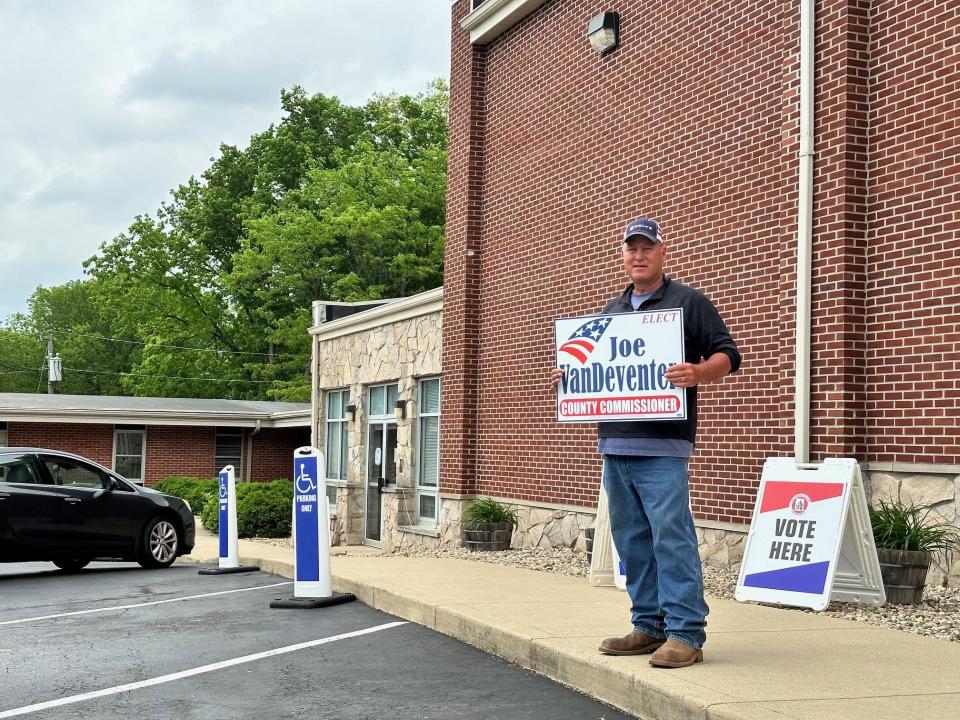 Joe VanDeventer, who is running for the Republican nomination for Monroe County Commissioner, sought voter support Tuesday afternoon at Ellettsville Christian Church.
