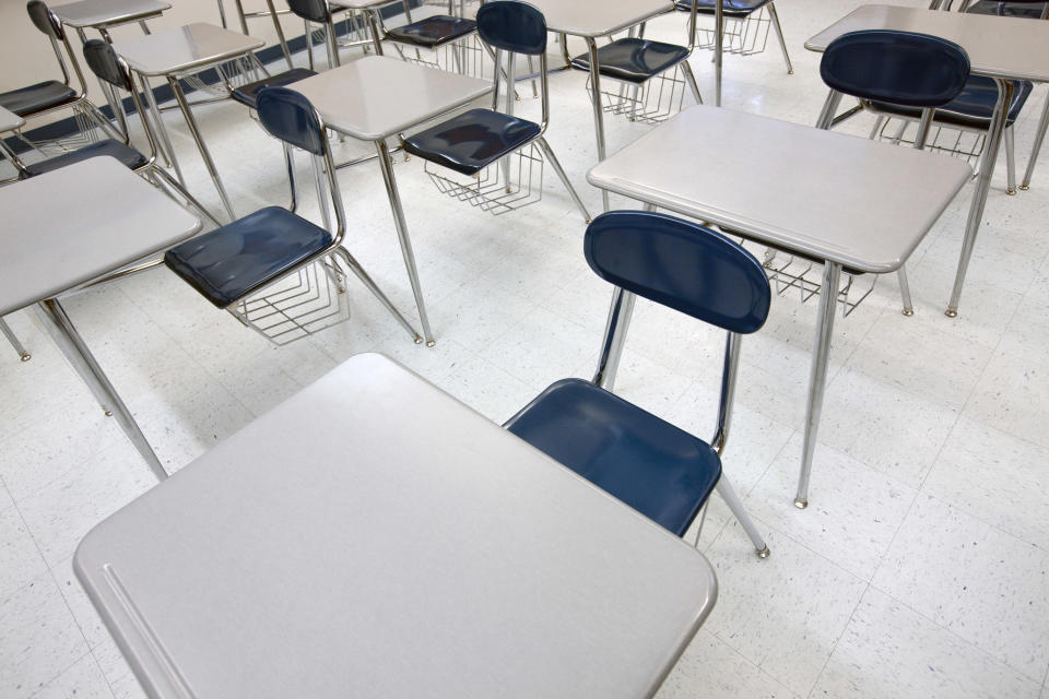 empty desks in a classroom