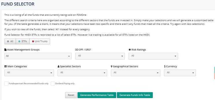 Fundsupermart's fund selector tool.