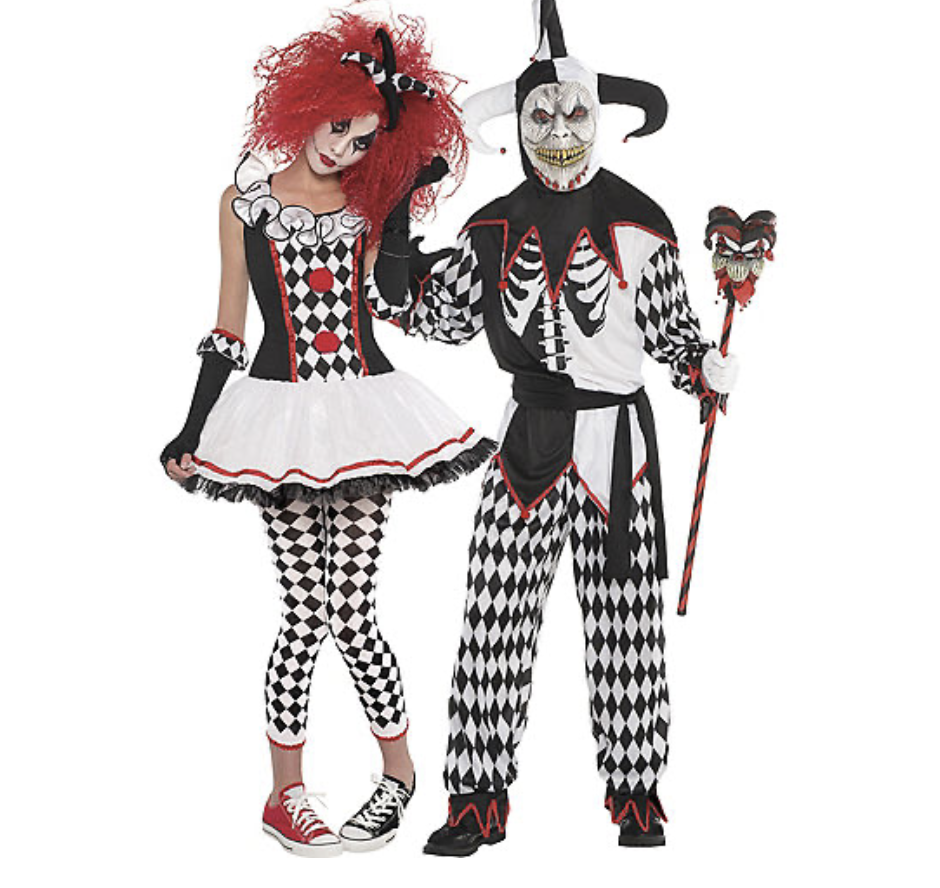 Adult Harlequin Honey & Sinister Jester Couples Costumes