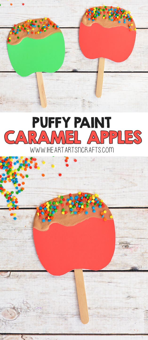 fall crafts for kids puffy paint caramel apples