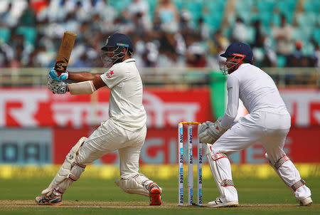 Cricket - India v England - Second Test cricket match - Dr. Y.S. Rajasekhara Reddy ACA-VDCA Cricket Stadium, Visakhapatnam, India - 17/11/16. India's Cheteshwar Pujara plays a shot. REUTERS/Danish Siddiqui