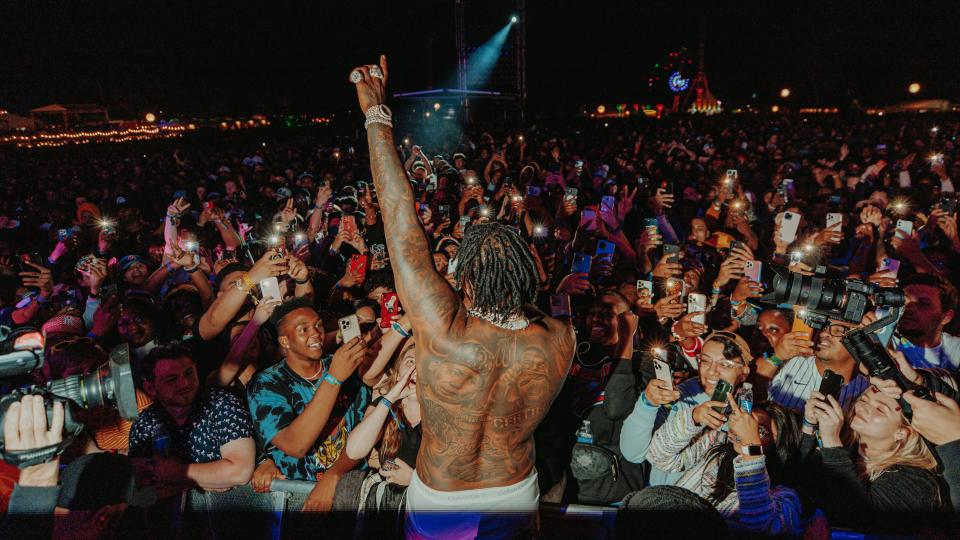 Moneybagg Yo performing at Dreamville Festival toward the end of day two. - Credit: Julian Bajsel