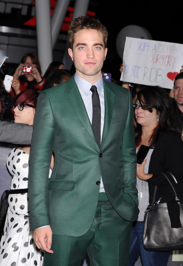 Twilight LA premiere: Robert Pattinson surprised us all by turning up in this emerald green suit. He still manages to pull it off. Copyright [PA]