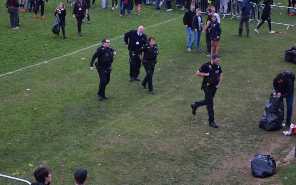 Police were forced to intervene as fights flared between rival student supporters - Credit: The Tab