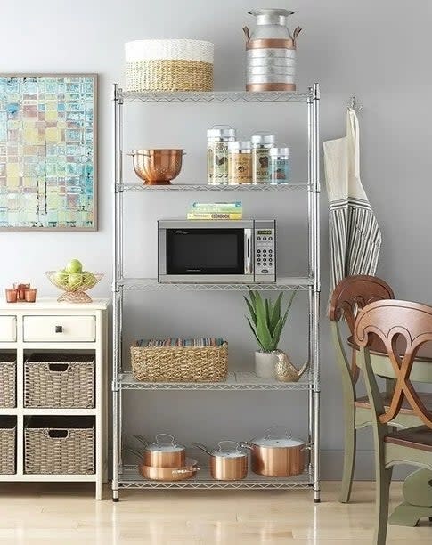 the storage shelf in a kitchen