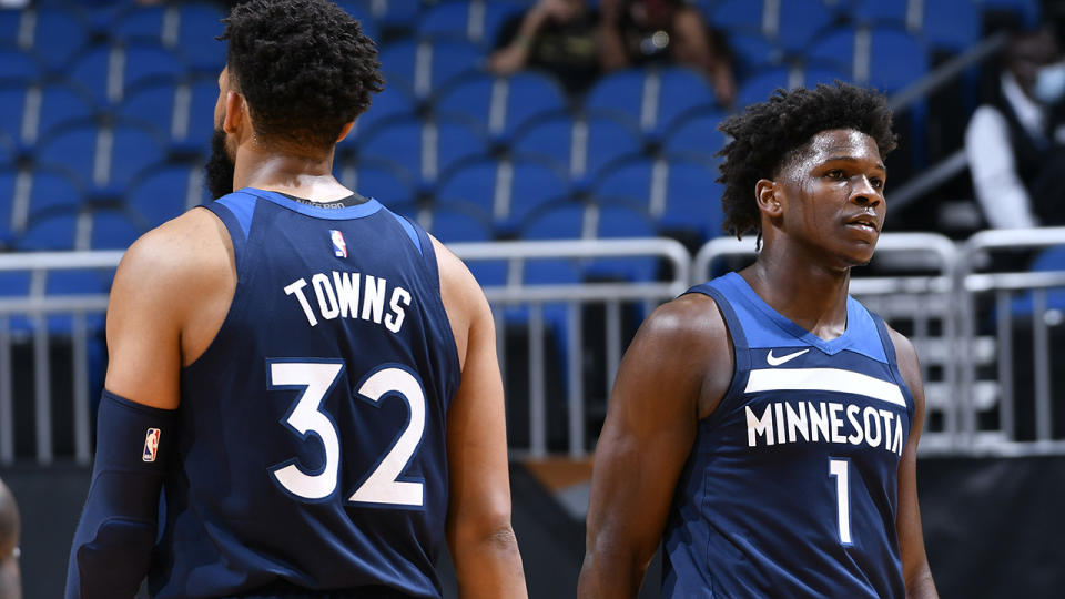 Karl-Anthony Towns and Anthony Edwards, pictured here in action for the Minnesota Timberwolves.