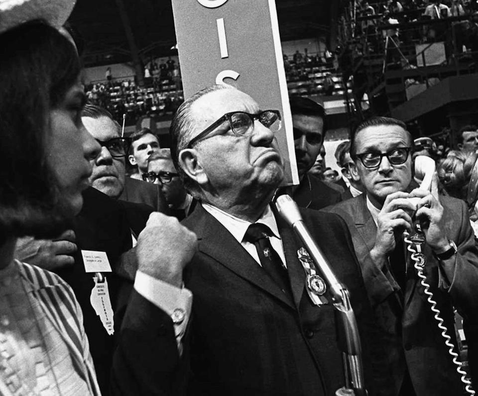 Chicago Mayor Richard Daley at the 1968 Democratic National Convention. Daley’s response to violence at the convention led to major political reforms. <a href="http://www.apimages.com/metadata/Index/AP-Was-There-Chicago-Riots/1fbc4ed9150a48c982c2808f2f9faf9a/1/0" rel="nofollow noopener" target="_blank" data-ylk="slk:AP/Jack Thornell, File;elm:context_link;itc:0;sec:content-canvas" class="link ">AP/Jack Thornell, File</a>