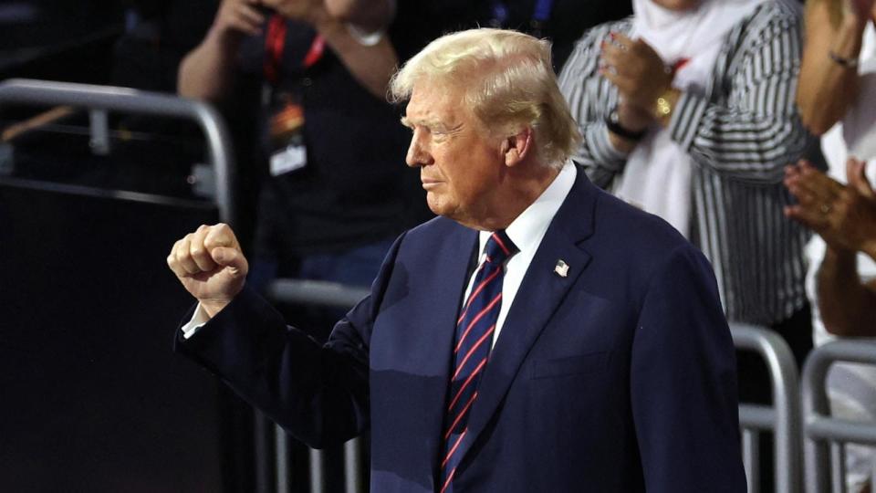 PHOTO: Republican presidential nominee and former President Donald Trump arrives to attend Day 3 of the Republican National Convention (RNC), at the Fiserv Forum in Milwaukee, Wisconsin, on July 17, 2024.  (Mike Segar/Reuters)