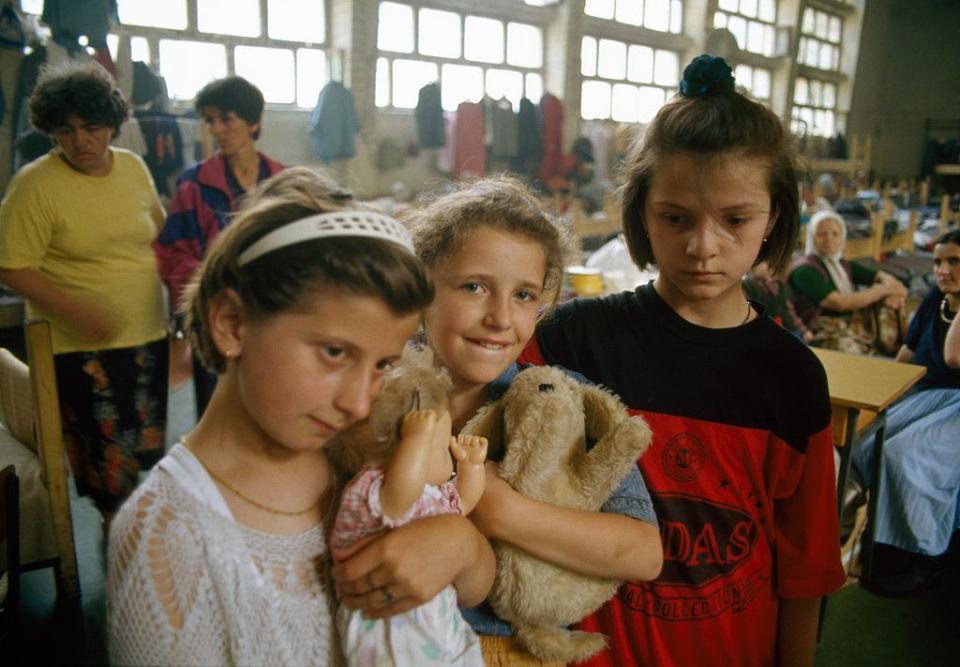 Refugees in a makeshift families shelter in Travnik, near Sarajevo, during the Balkan conflict (Getty)