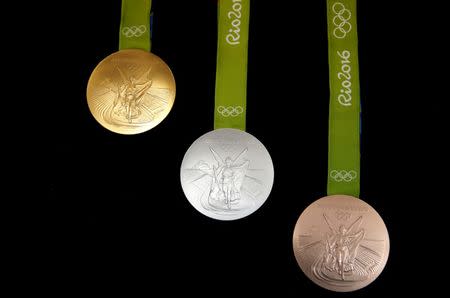 The Rio 2016 Olympic medals are pictured at the Casa da Moeda do Brasil (Brazilian Mint) in Rio de Janeiro, Brazil, June 28, 2016. REUTERS/Sergio Moraes