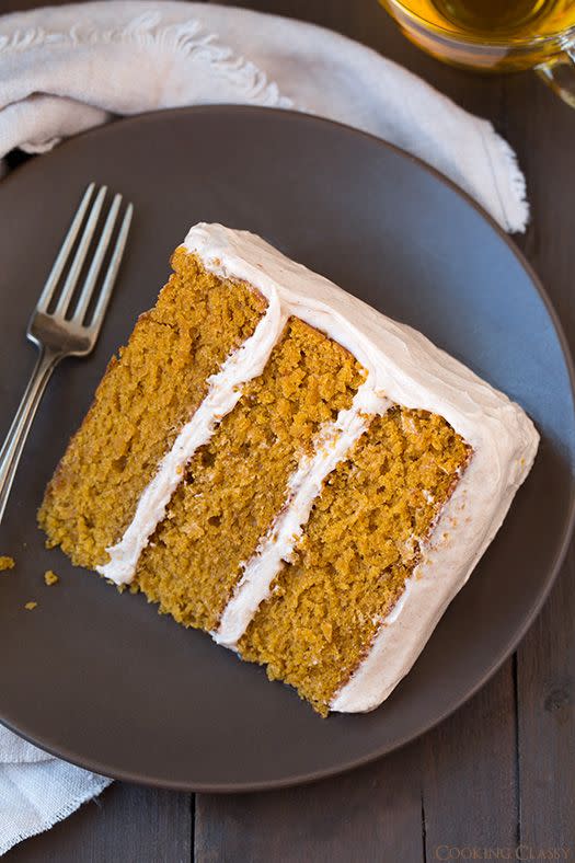 <p>Add cinnamon to your frosting for a hint of sweetness with every bite.</p><p><strong><em>Get the recipe at <a href="http://www.cookingclassy.com/2014/09/pumpkin-cake-cinnamon-cream-cheese-frosting/" rel="nofollow noopener" target="_blank" data-ylk="slk:Cooking Classy;elm:context_link;itc:0;sec:content-canvas" class="link ">Cooking Classy</a>.</em></strong></p>