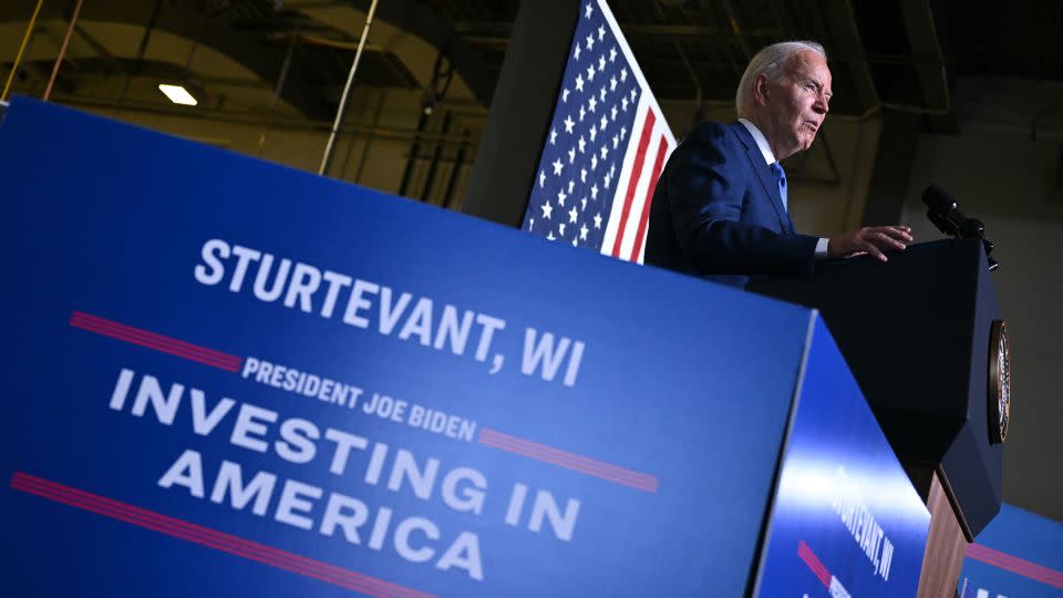 President Joe Biden speaks about his Investing in America agenda, at Gateway Technical College in Sturtevant, Wisconsin, on May 8, 2024. - Mandel Ngan/AFP/Getty Images
