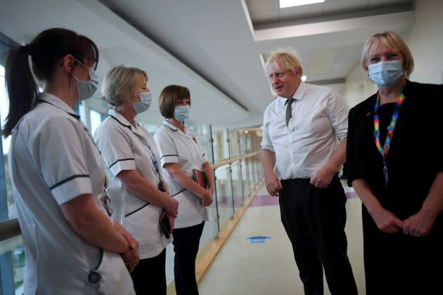 <strong>Boris Johnson meets with medical staff during a visit to Hexham General Hospital in Hexham.</strong> (Photo: POOL New via Reuters)