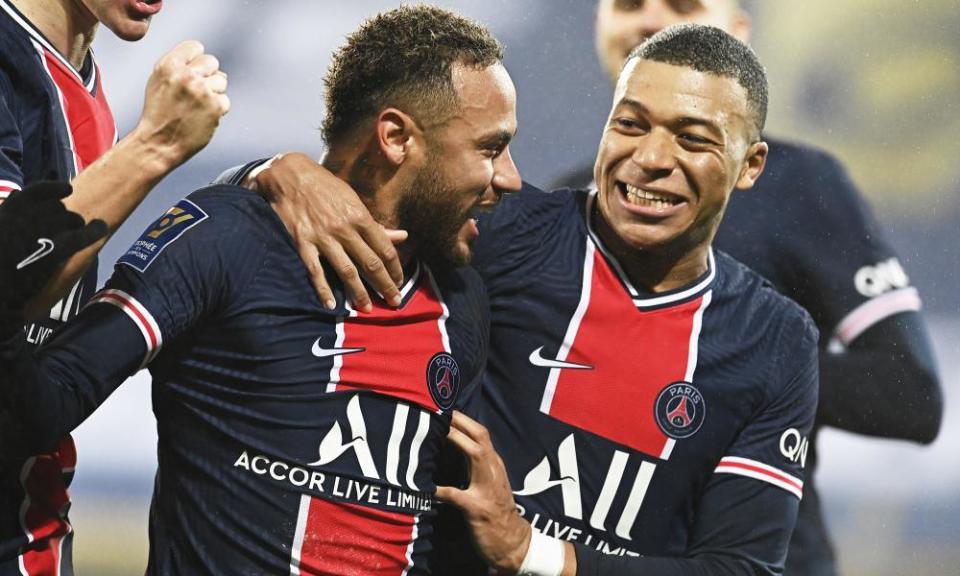 PSG’s Kylian Mbappé with Neymar in January.