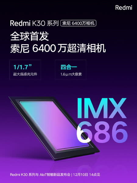 圖／K30系列採用的Sony IMX686 6400萬畫素感光元件。(Redmi微博)