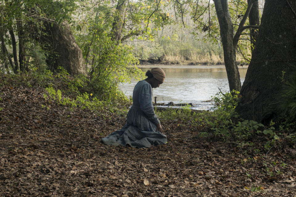 This image released by Focus Features shows Cynthia Erivo as Harriet Tubman in a scene from "Harriet." (Glen Wilson/Focus Features via AP)