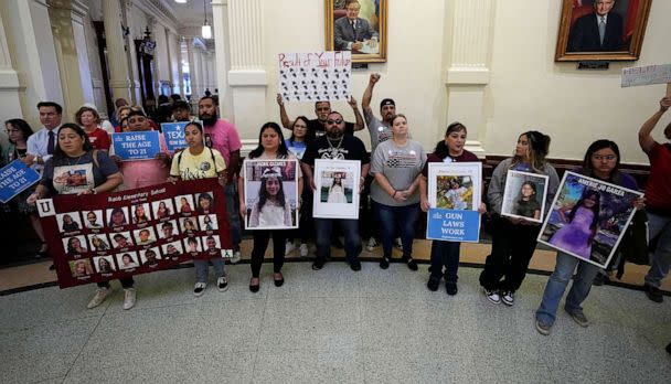 PHOTO: Protesters gather at the Texas State Capitol in Austin, Texas, May 8, 2023, to call for tighter regulations on gun sales, after a gunman killed several people at a Dallas-area mall on May 6. (Eric Gay/AP)