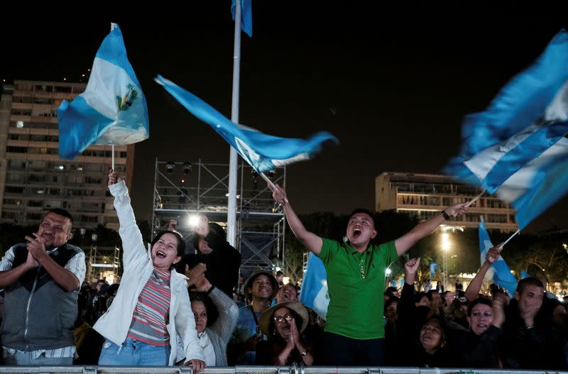 FILE PHOTO: Supporters of President-elect Bernardo Arevalo gather at the Constitution Square, in Guatemala City