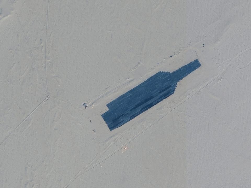 A satellite picture shows a carrier target in Ruoqiang, Xinjiang, China, October 20, 2021