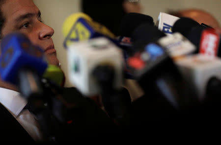 Luis Florido, lawmaker of the Venezuelan coalition of opposition parties (MUD) attends a news conference at the National Assembly building in Caracas, Venezuela, September 26, 2017. REUTERS/Ricardo Moraes