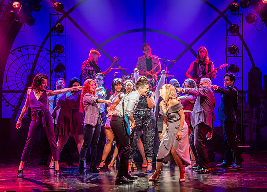 Matt Doyle as Bobby and Katie Rose Clarke as Cassandra with the cast of The Heart of Rock & Roll