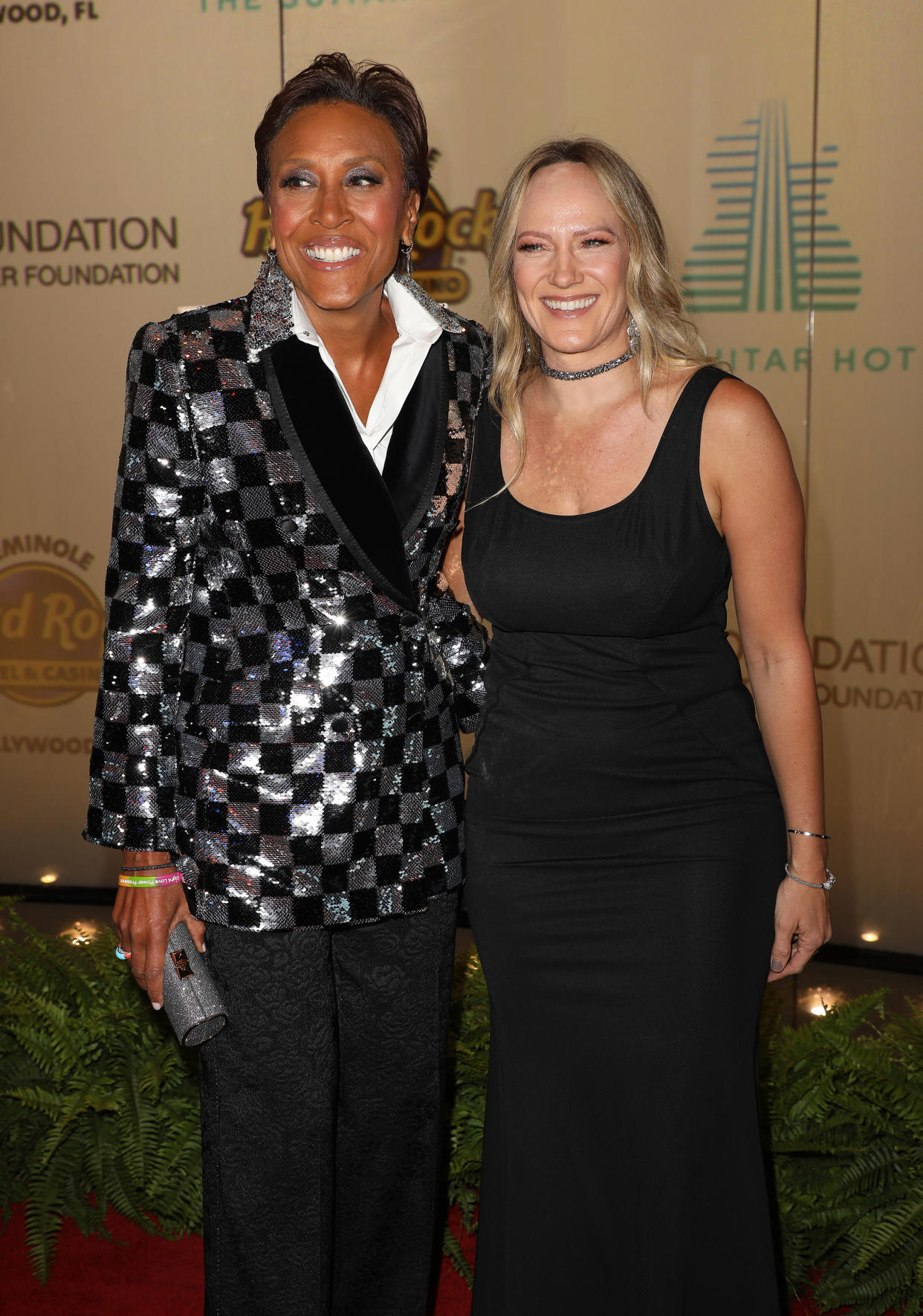 HOLLYWOOD, FL - NOVEMBER 16:  Robin Roberts and Amber Laign are seen arriving to the 2019 Shawn Carter Foundation Gala at Seminole Hard Rock Hotel and Casino on November 16, 2019 in Miami, Florida.  (Photo by Alexander Tamargo/Getty Images)