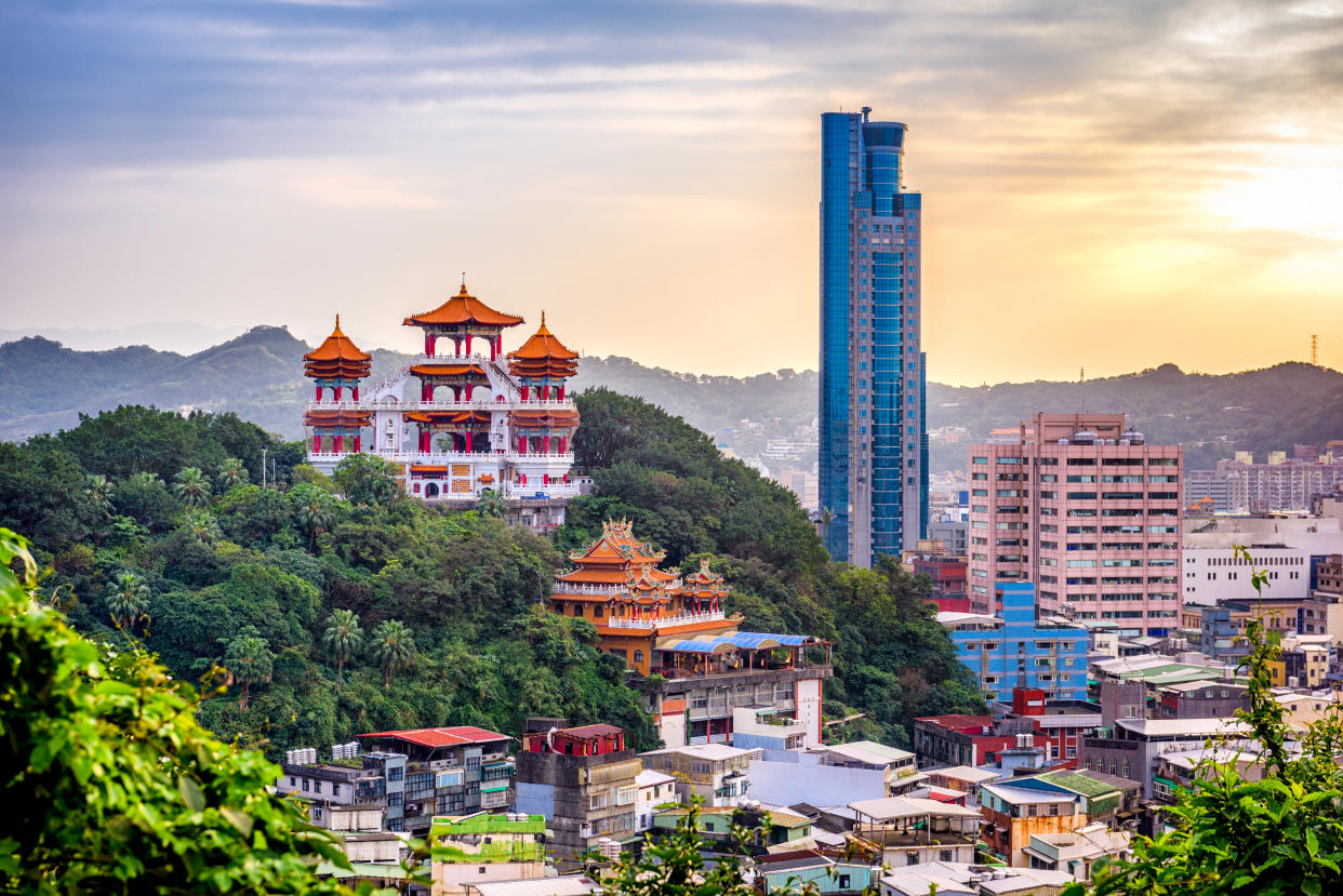 Keelung, Taiwan cityscape and temples at dusk. Photo: Getty